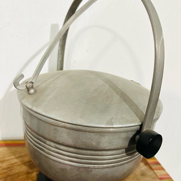 1950's Aluminum Ice Bucket w/ Hinged Lid Retro Barware Footed - Picture 5 of 10